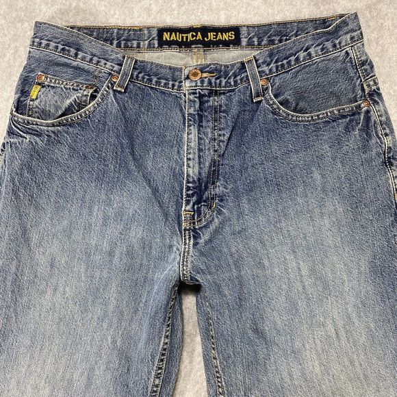Nautica Jeans Mens 34x31 Classic Relaxed Straight‎ Faded Distressed Denim Baggy - Picture 2 of 13